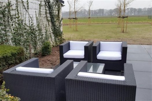 Loungeset lounche stoel fauteuil zetel tuin terras zwart wicker aanbieding. - 4