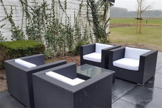 Loungeset lounche stoel fauteuil zetel tuin terras zwart wicker aanbieding. - 5