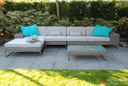 loungeset lounche set tuin terras rond wicker grijs aanbieding. - 1