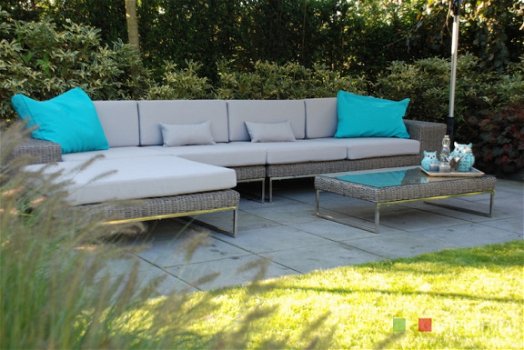 loungeset lounche set tuin terras rond wicker grijs aanbieding. - 3