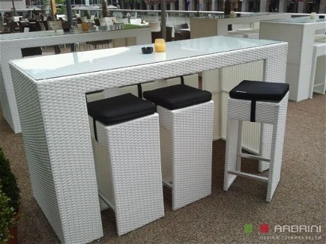 Loungeset lounche bar tafel set tuin terras wit wicker nieuw. - 1