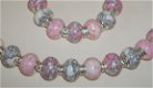 Ketting en armband van grote kralen roze-grijs natuursteen - 2 - Thumbnail