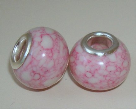 Ketting en armband van grote kralen roze-grijs natuursteen - 6