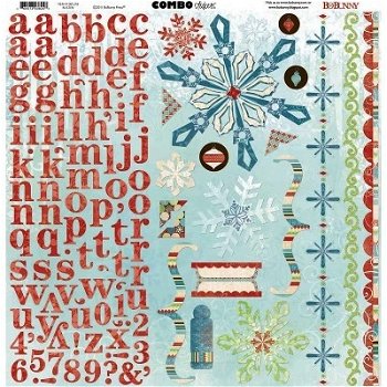 SALE! NIEUW Set Scrapbookpapier + embelishments Blitzen Winter / Kerst van Bo Bunny - 3