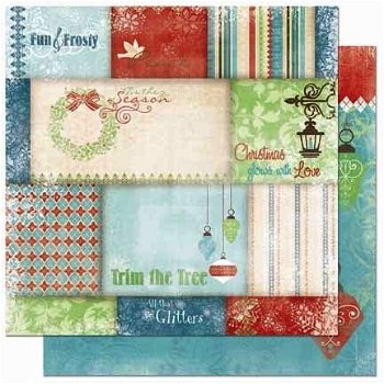 SALE! NIEUW Set Scrapbookpapier + embelishments Blitzen Winter / Kerst by Bo Bunny. - 8