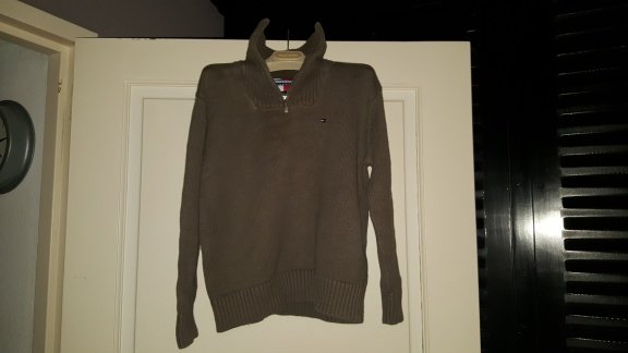 Tommy Hilfiger taupe tricot schippers trui met rits maat 128 - 1