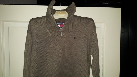 Tommy Hilfiger taupe tricot schippers trui met rits maat 128 - 2