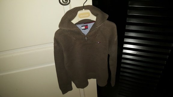 Tommy Hilfiger taupe tricot schippers trui met rits maat 128 - 4