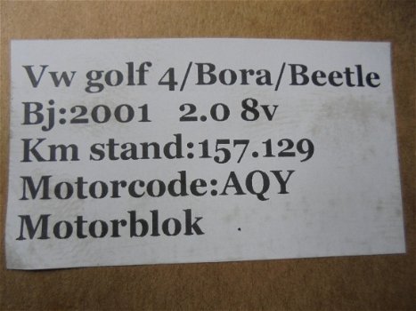 VW Golf 4/Bora/Beetle 2001 2.0 Motorblok AQY - 4