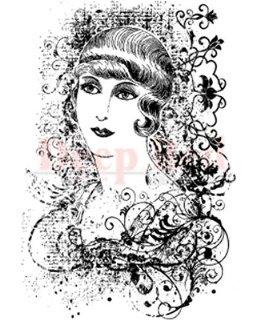 SALE NIEUW cling stempel Vintage Style Lady van Deep Red. - 1