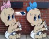 geboortebord tweeling jongen meisje met fles bensan enter - 1 - Thumbnail