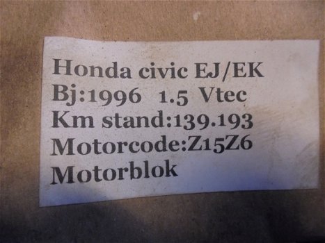 Honda Civic EJ/EK 1996 1.5 Vtec Motorblok (Code Z15Z6) - 3