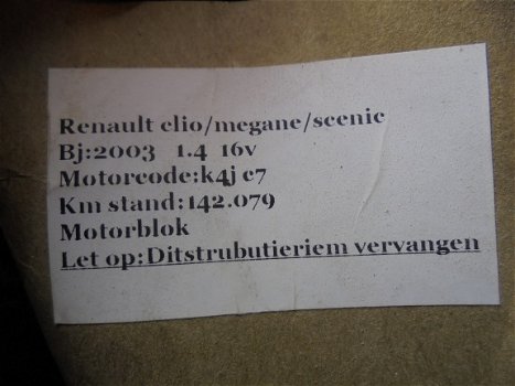 Renault Clio/Megane/scenic 1.4 16V 2003 Motorblok (K4JC7) - 4