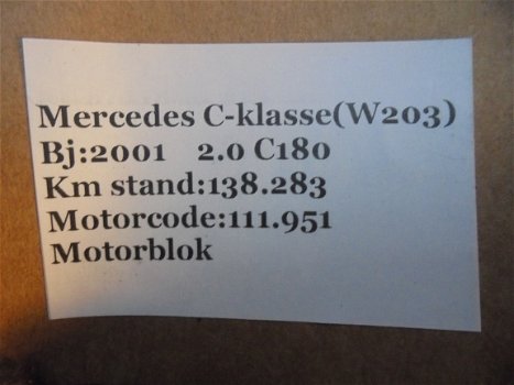 Mercedes C klasse C 180 2.0 W203 2001 Motorblok (111.951) - 4