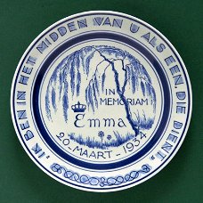 Bord Overlijden Emma 20 maart 1934 (Porceleyne Fles)
