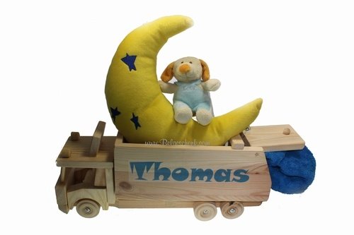 Houten kiep vrachtwagen kraamcadeau met naam van de Baby - nr. 1