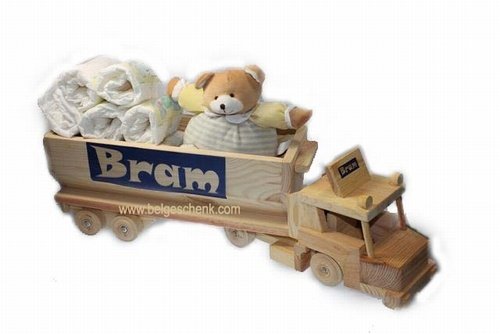 Houten kiep vrachtwagen kraamcadeau met naam van de Baby - Afbeelding 4