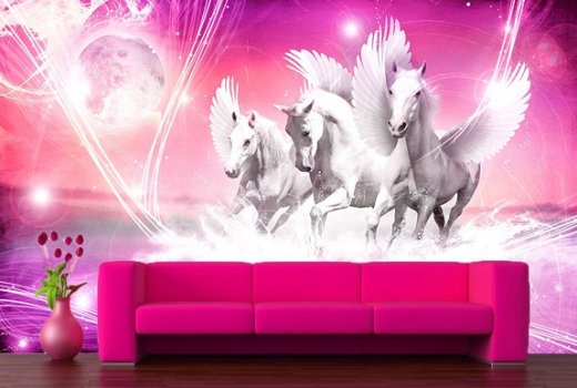 Paarden fotobehang L Pegasus roze Paarden behang *Muurdeco4kids - 2