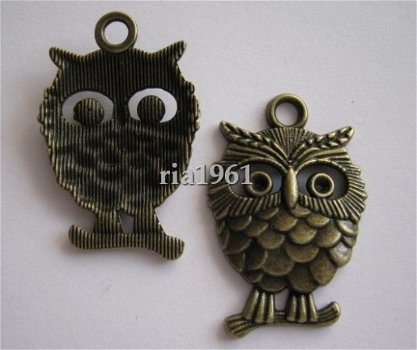 bedeltje/charm vogels : uil groot brons - 35x22 mm - 1