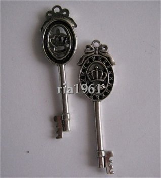 bedeltje/charm sleutel : sleutel kroon - 58x17 mm - 1