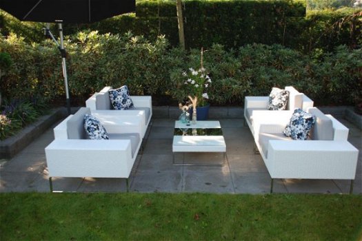 Lounge stoel lounche fauteuil set zetel tuin terras wit aanbieding. - 1