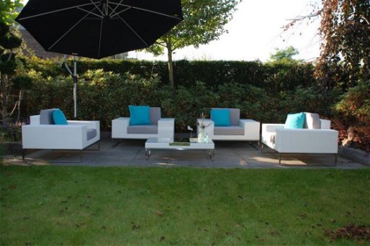 Lounge stoel lounche fauteuil set zetel tuin terras wit aanbieding. - 2