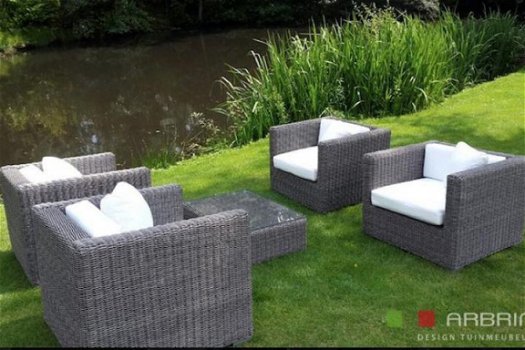 Lounge stoel lounche fauteuil set zetels tuin terras grijs aanbieding. - 1