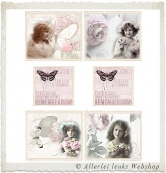 Knipvel 181 nostalgische plaatjes wit recycle rozen en vlinders A4 - 1