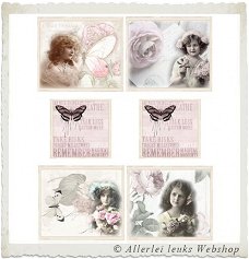 Knipvel 181 nostalgische plaatjes wit recycle rozen en vlinders A4