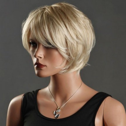 Luxe pruik kort haar in laagjes lichtblondmix - Afbeelding 3