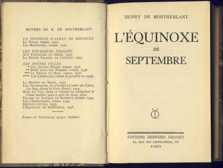 HENRY DE MONTHERLANT**L'EQUINOXE DE SEPTEMBRE.**RELIURE SOLI - 2