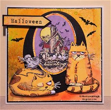 Halloweenkaart 08: Happy Haunting met katzelkraft katten