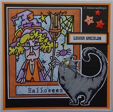 Halloweenkaart 17: Stella met kat