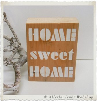 Houten klos sloophout Home sweet Home grijs 21x16cm (6cm dik) - 1