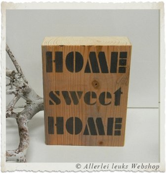 Houten klos sloophout Home sweet Home grijs 21x16cm (6cm dik) - 2