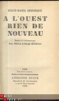 ERICH MARIA REMARQUE**A L' OUEST RIEN DE NOUVEAU**LIB. STOCK - 1