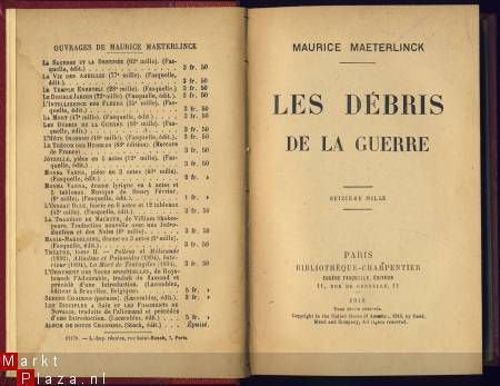 MAURICE MAETERLINCK**LES DEBRIS DE LA GUERRE*1918*CHARPENTIE - 1
