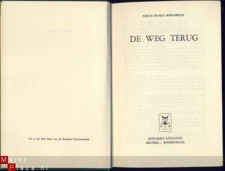 ERICH MARIA REMARQUE ** DE WEG TERUG **GROENE REI. HARDCOVER - 2