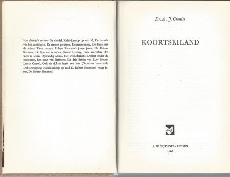 DR. A. J. CRONIN**KOORTSEILAND**LINNEN BOEKBAND SIJTHOFF.** - 3