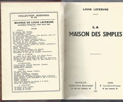 LOUIS LEFEBVRE**LA MAISON DES SIMPLES**RELIURE HARDCOVER** - 1