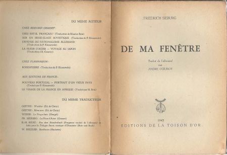 FRIEDRICH SIEBURG**DE MA FENETRE**EDITIONS DE LA TOISON D'OR - 3