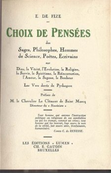 E. DE FIZE**CHOIX DE PENSEES**DES SAGES,PHILOSOPHES,ECRIVAIN - 1