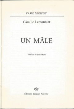 CAMILLE LEMONNIER**UN MALE**ED. JACQUES ANTOINE**SOFTCOVER** - 3