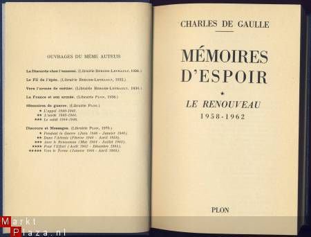 CHARLES DE GAULLE*MEMOIRES D'ESPOIR*LE RENOUVEAU*1958-1962* - 2