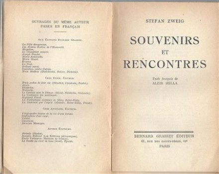 STEFAN ZWEIG**SOUVENIRS ET RENCONTRES**ALZIR HELLA**GRASSET* - 3