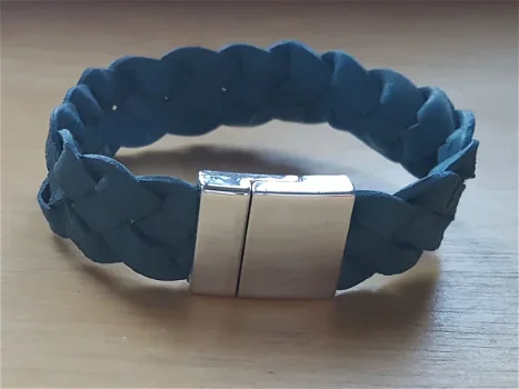 Gevlochten leren armband - 1