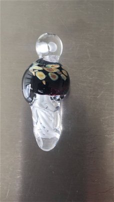 Handgemaakte glashanger kwal zwart met raku NIEUW.