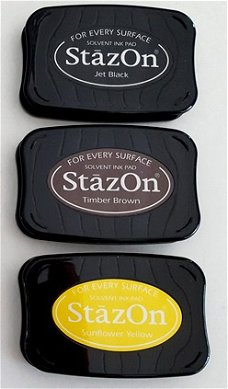 SALE 3 STAZON Solvent ink pads, 1 NIEUW en 2 ZGAN