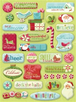 SALE NIEUW Glitter Chipboard & Epoxy Stickers & Rub-Ons Kerst van K&Company. - 2