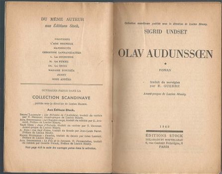 SIGRID UNDSET**OLAV AUDUNSSOEN**EDITIONS STOCK*SOFTCOVER** - 2